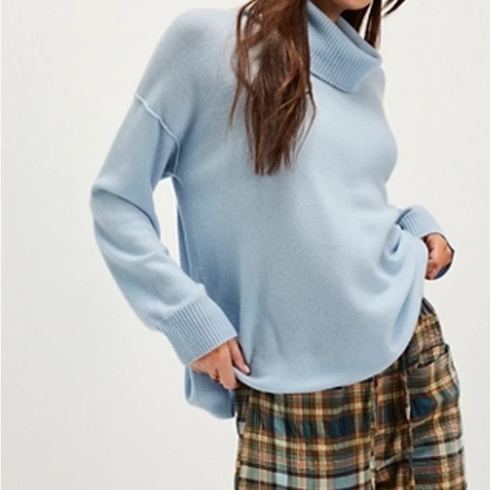 Free People Addie Cashmere Turtleneck Sweater In Arctic Blue XS FLAWED